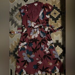 Floral Wrap Dress in Burgundy and Blue